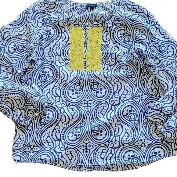 Talbots Tops - Talbots Shirt Womens small Blue White Paisley Yellow Bead Nautical Top